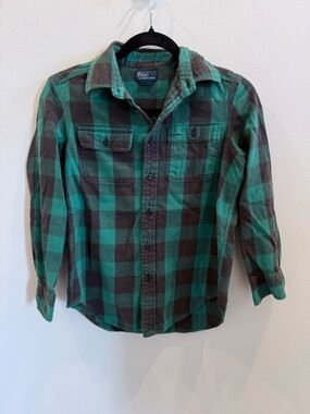 Polo Ralph Lauren Boys Plaid Flannel Button Down Size Medium (10-12) 100% Cotton